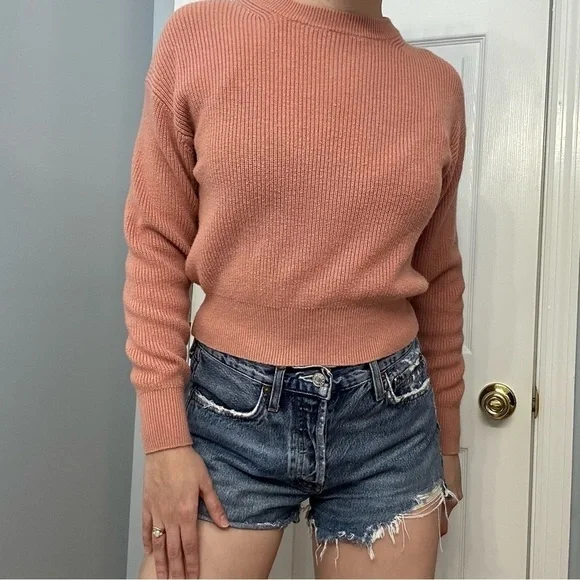 Wilfred Aritzia Sweater Cropped Pink Ribbed Knit Wool Dainty Size Extra Small - Picture 8 of 8